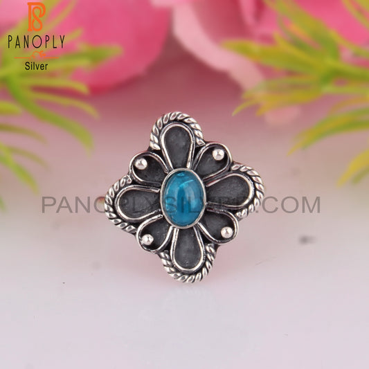 Neon Apatite Oval Shape 925 Sterling Silver Floral Ring