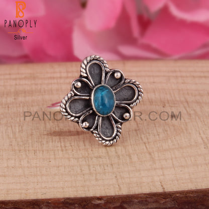 Neon Apatite Oval Shape 925 Sterling Silver Floral Ring