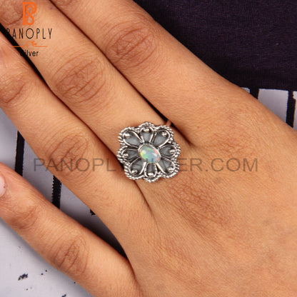 Aesthetic Ethiopian Opal Oval 925 Silver Ring