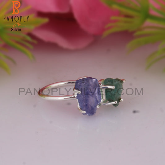 Handmade Emerald & Tanzanite Sterling Silver Ring Jewelry