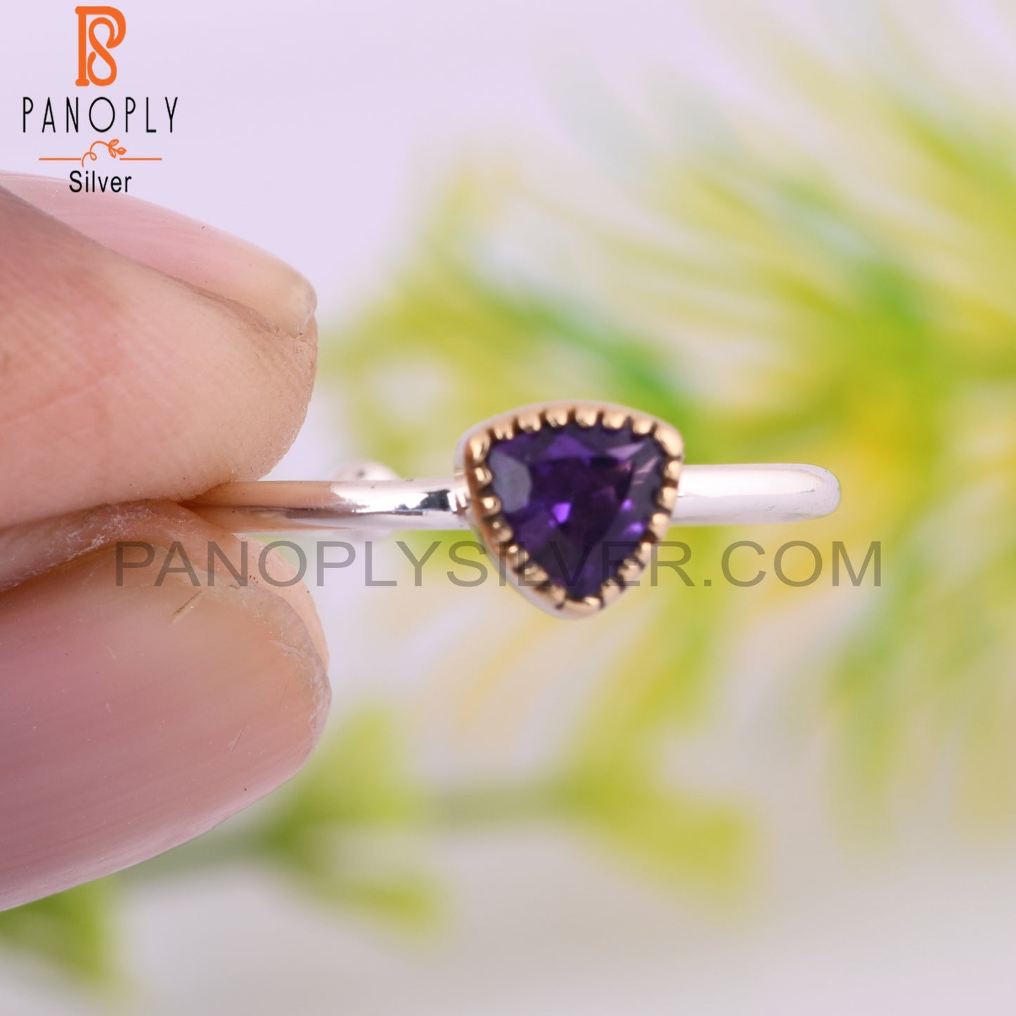 Trillion Shape Amethyst 925 Sterling Silver Ring