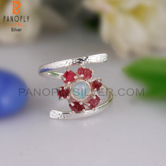 Ethiopian Opal & Spinel Ruby 925 Sterling Silver Bypass Ring