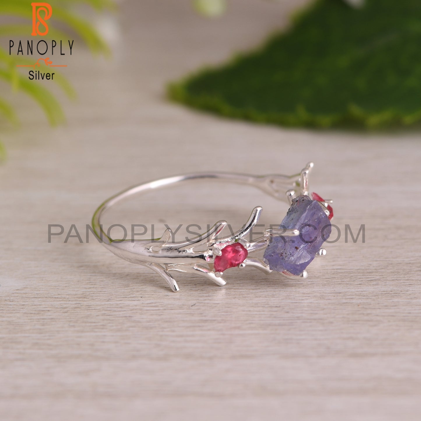 Tanzanite & Spinel Ruby Rough Sterling Silver Ring