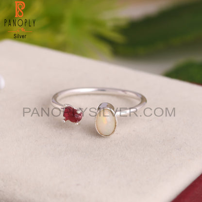 Ethiopian Opal, Spinel Ruby Ajustable 925 Sterling Silver Ring