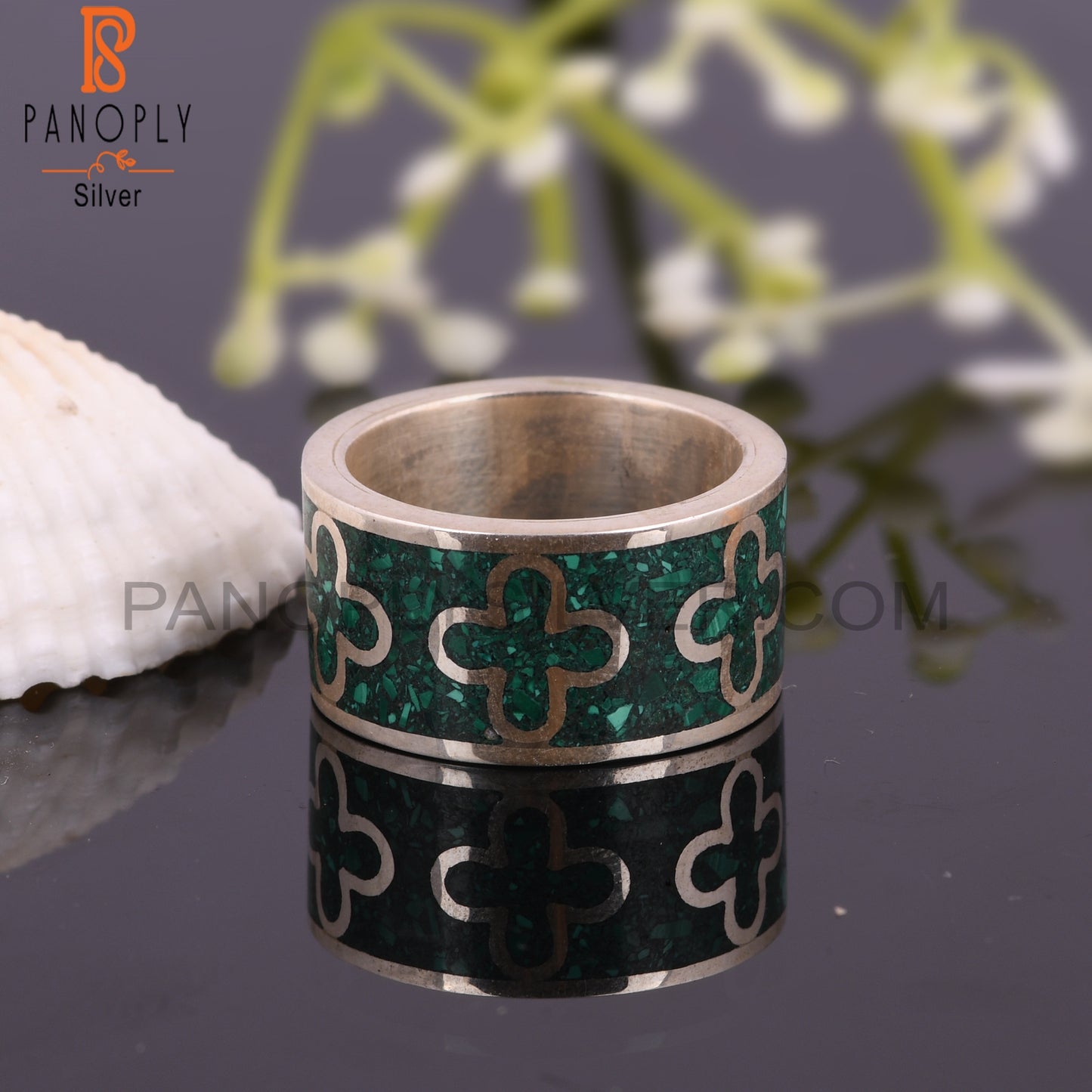 New Malachite Inlay Aesthetic 925 Sterling Silver Ring