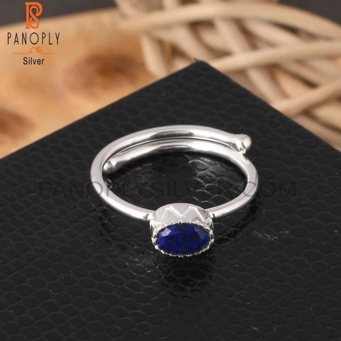 Lapis Oval 925 Sterling Silver Simple Adjustable Ring