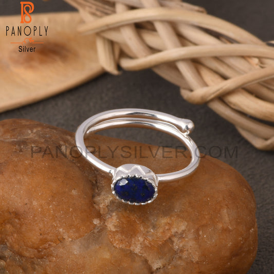 Lapis Oval 925 Sterling Silver Simple Adjustable Ring