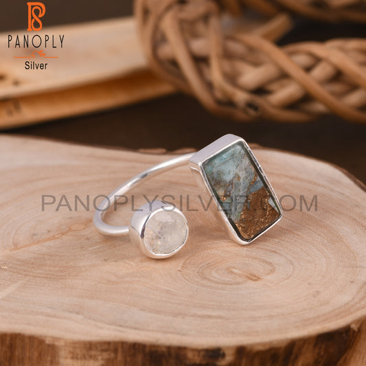 Mojave Copper Amazonite & Rainbow Moonstone 925 Ring