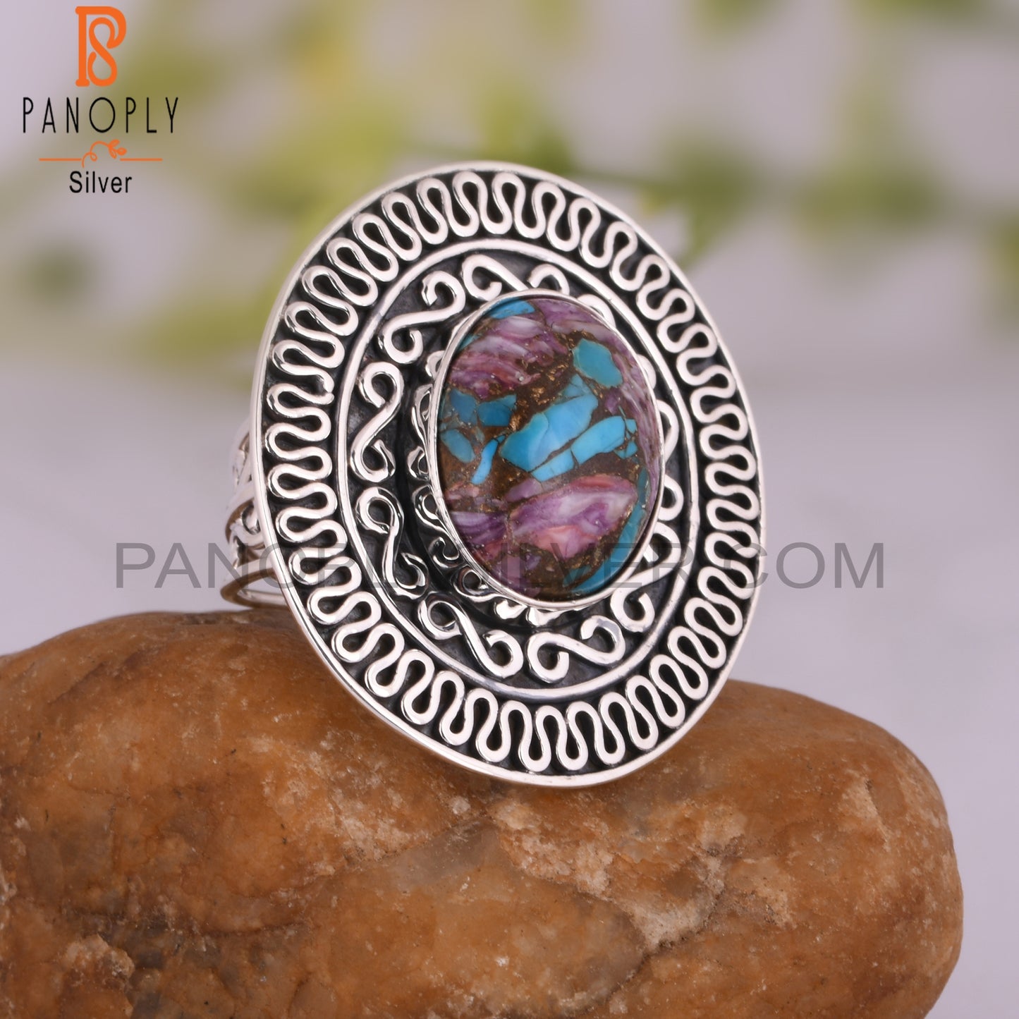 Mojave Copper Purple Oyster Turquoise 925 Silver Ring