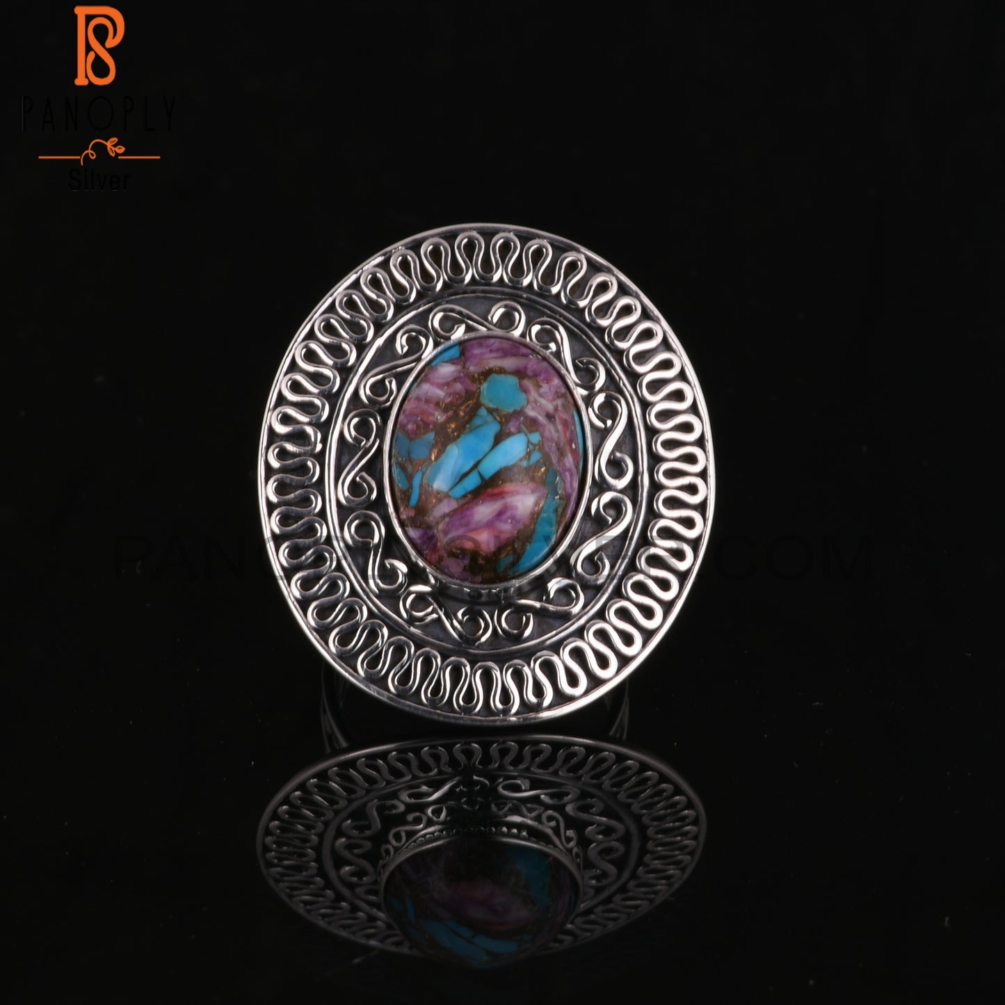 Mojave Copper Purple Oyster Turquoise 925 Silver Ring