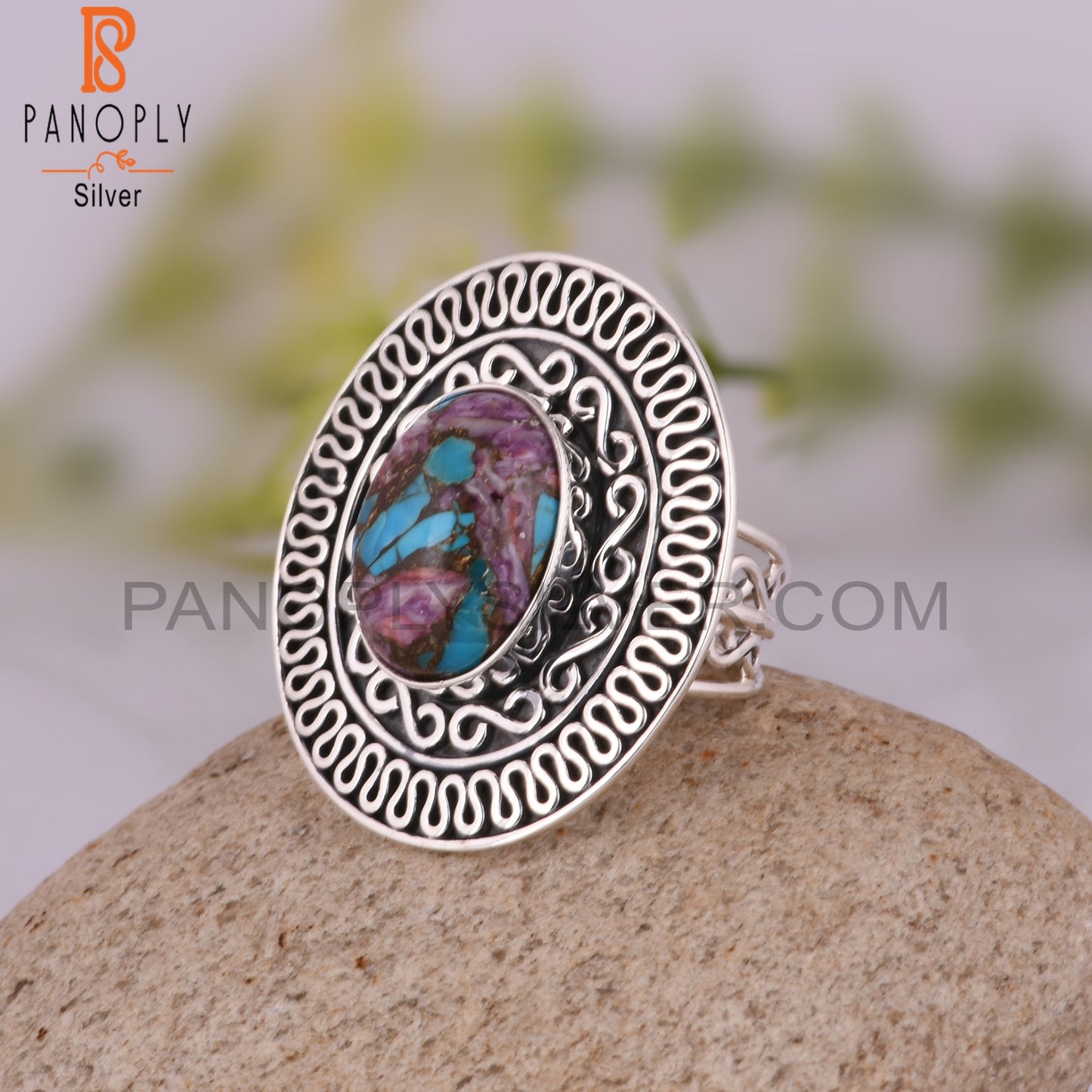 Mojave Copper Purple Oyster Turquoise 925 Silver Ring