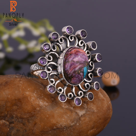 Mojave Copper Purple Oyster Turquoise & Amethyst Silver Ring