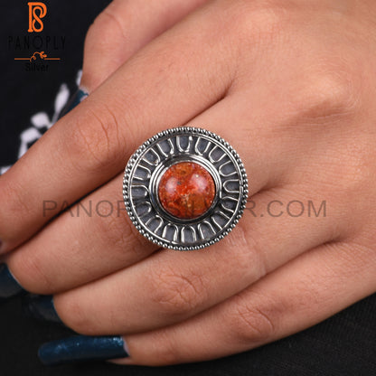 Sponge Coral Stone Round Shape 925 Sterling Silver New Ring