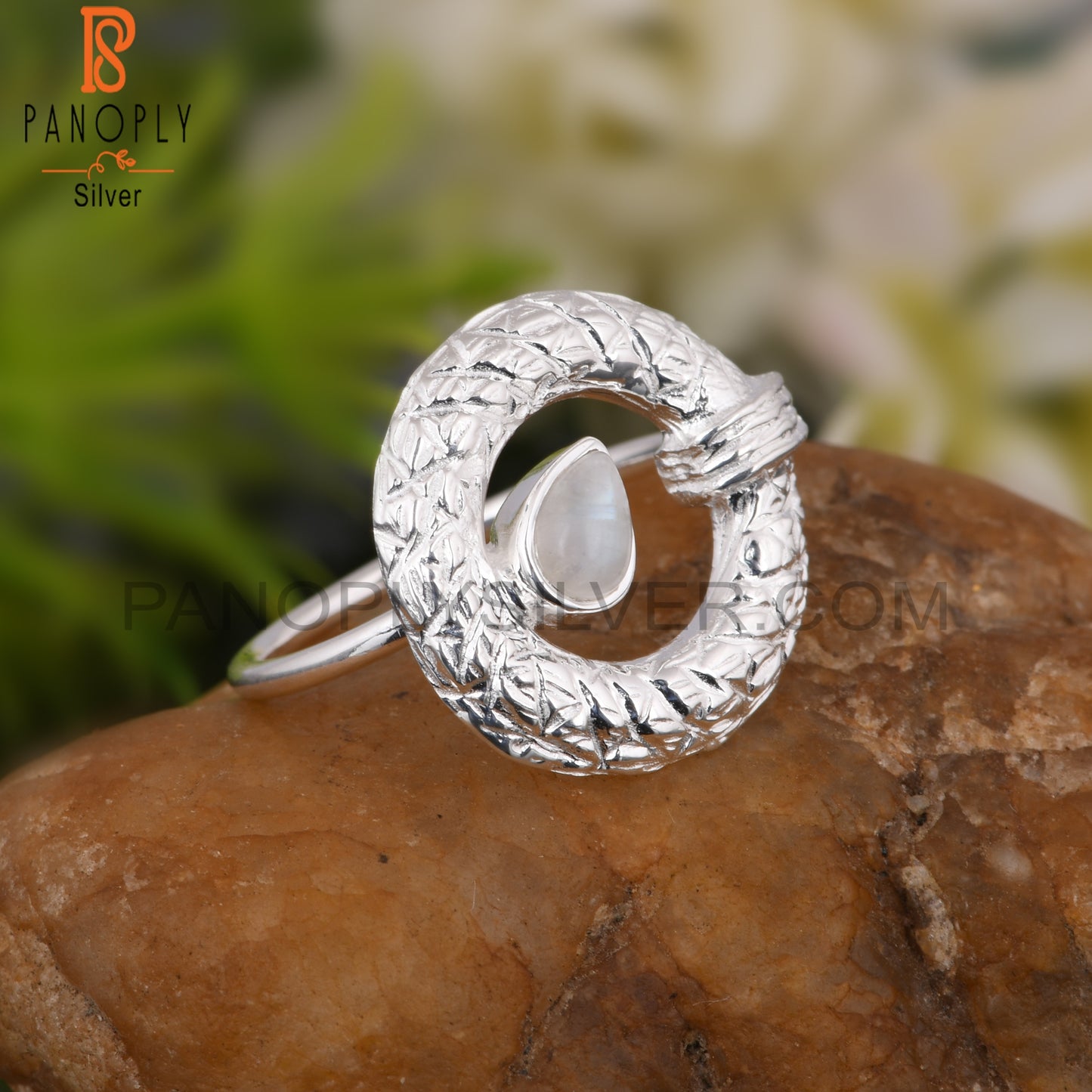 Rainbow Moonstone Pear Shape Engagement 925 Silver Ring