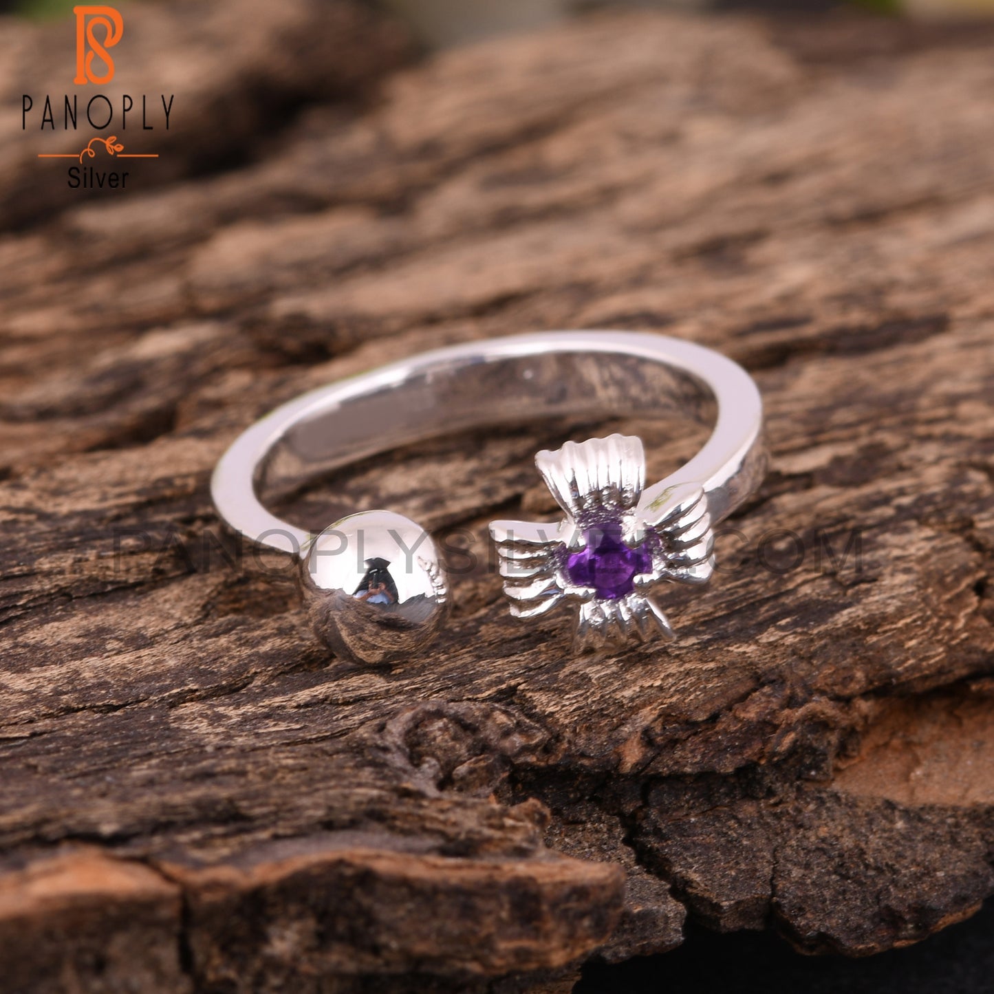 Amethyst Round Shape Hypoallergenic 925 Silver Ring