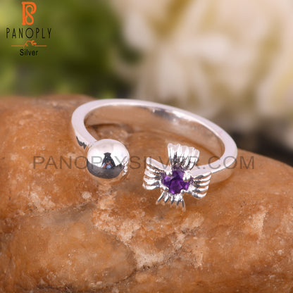 Amethyst Round Shape Hypoallergenic 925 Silver Ring