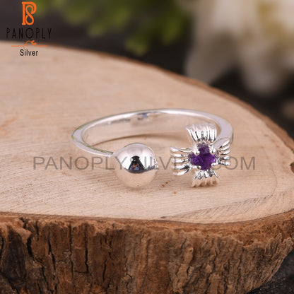 Amethyst Round Shape Hypoallergenic 925 Silver Ring