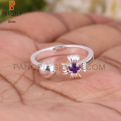 Amethyst Round Shape Hypoallergenic 925 Silver Ring