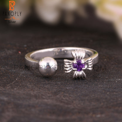 Amethyst Round Shape Hypoallergenic 925 Silver Ring