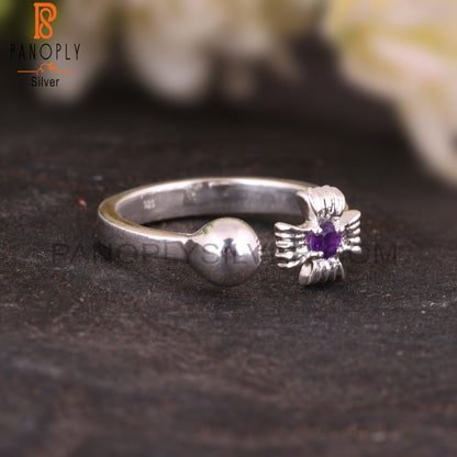 Amethyst Round Shape Hypoallergenic 925 Silver Ring