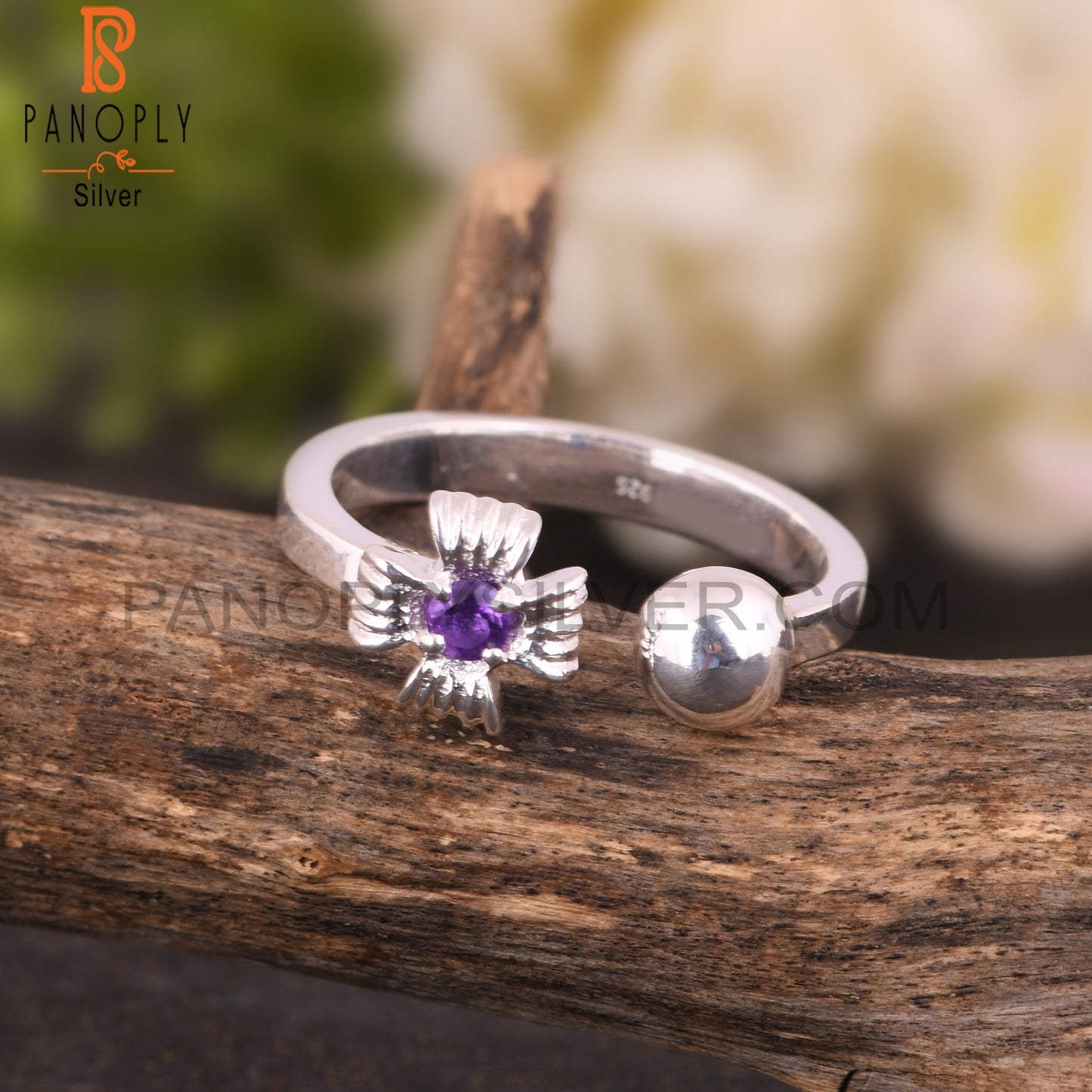 Amethyst Round Shape Hypoallergenic 925 Silver Ring