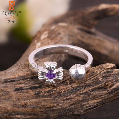 Amethyst Round Shape Hypoallergenic 925 Silver Ring