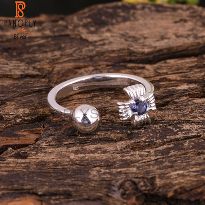 Iolite Round Shape 925 Sterling Silver Natural Ring