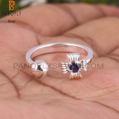 Iolite Round Shape 925 Sterling Silver Natural Ring