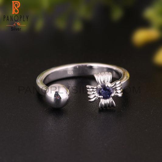 Iolite Round Shape 925 Sterling Silver Natural Ring