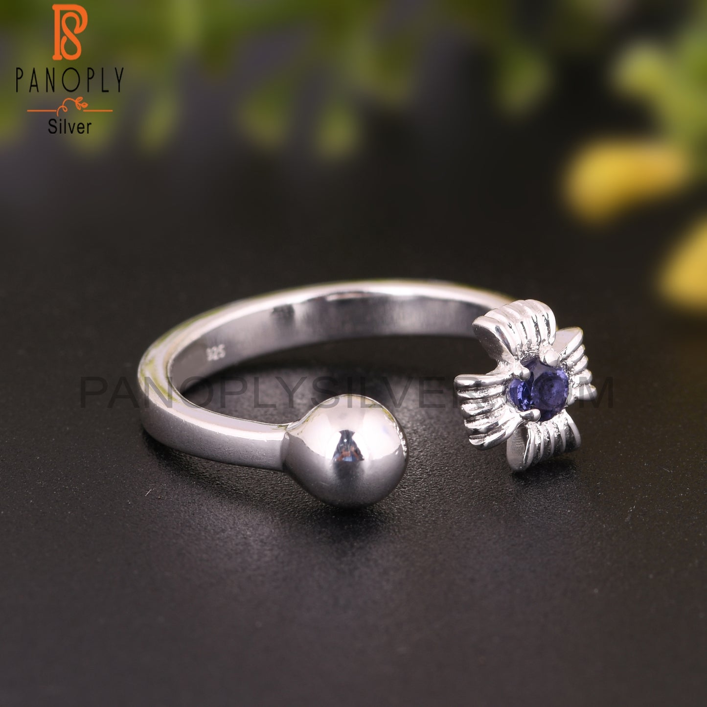 Iolite Round Shape 925 Sterling Silver Natural Ring