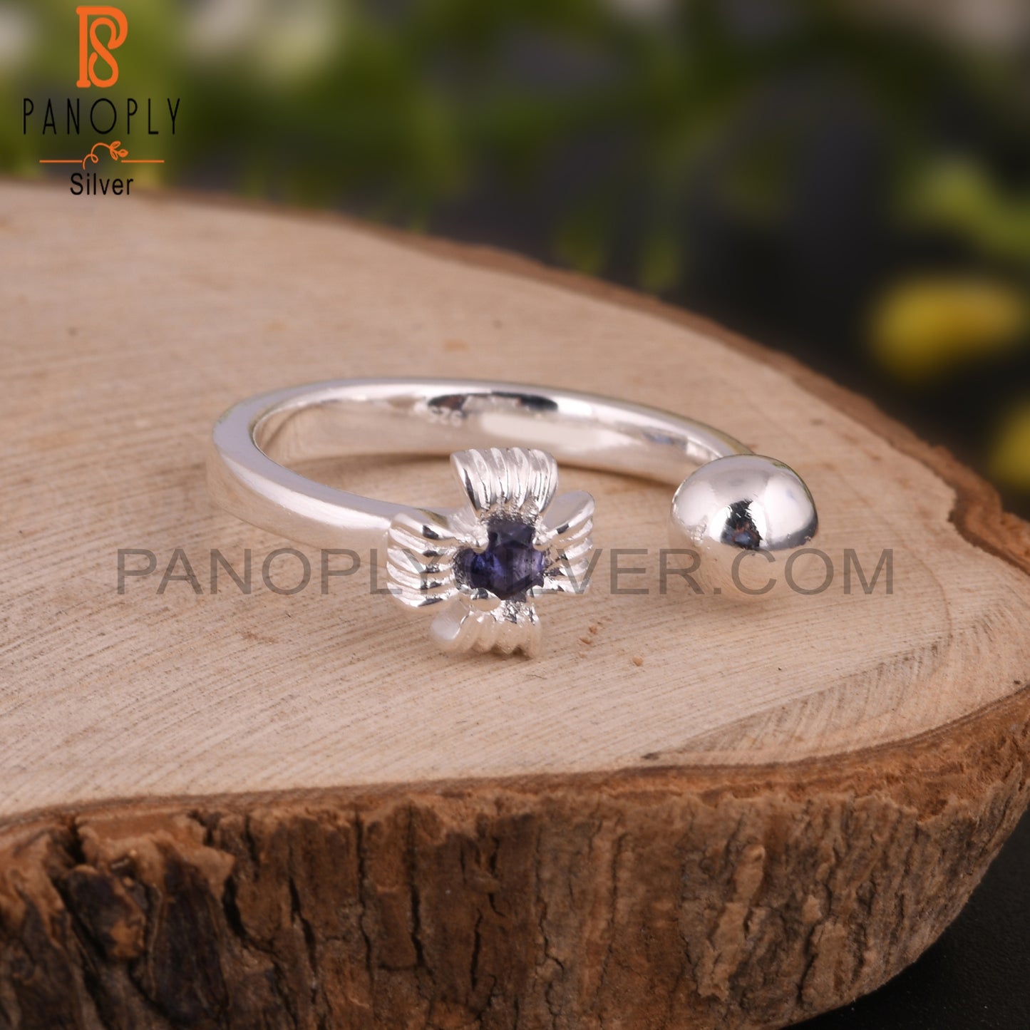 Iolite Round Shape 925 Sterling Silver Natural Ring