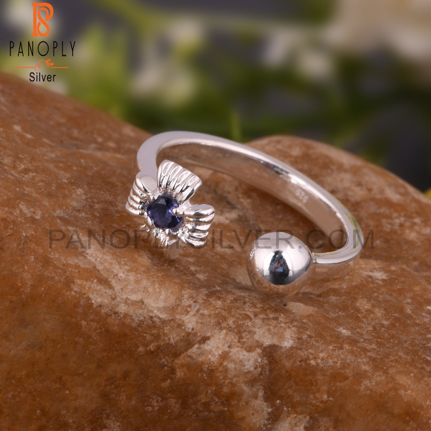 Iolite Round Shape 925 Sterling Silver Natural Ring