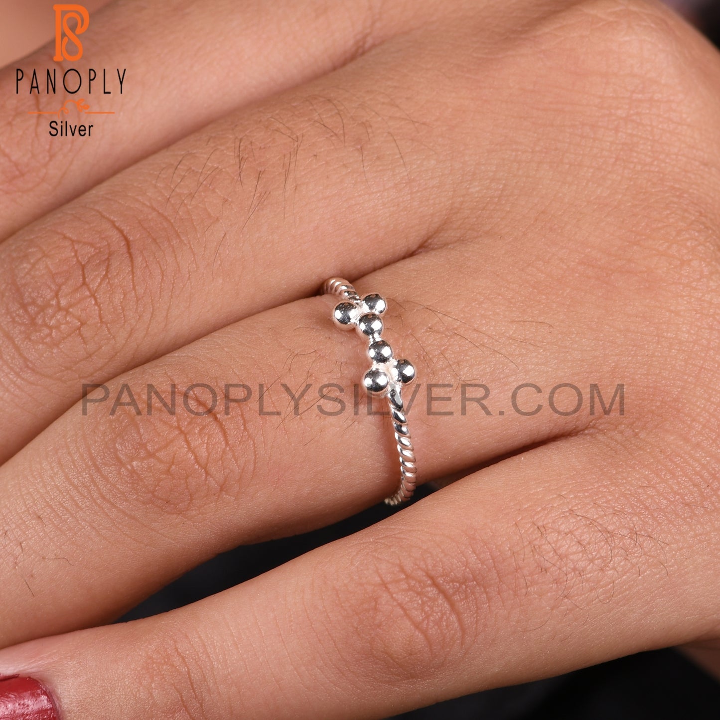 Twist Flower 925 Sterling Silver Ball Link Ring