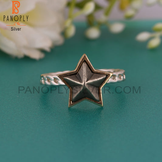 Pyrite Star Shape 925 Sterling Silver Twist Band Ring