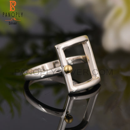 Square Two Tone 925 Sterling Silver Ring