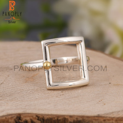 Square Two Tone 925 Sterling Silver Ring