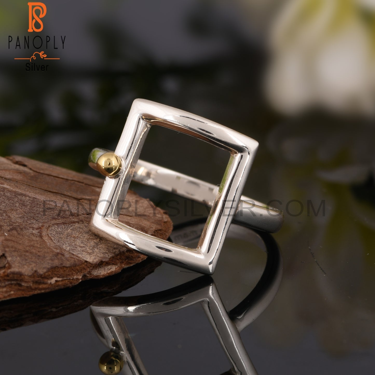 Square Two Tone 925 Sterling Silver Ring