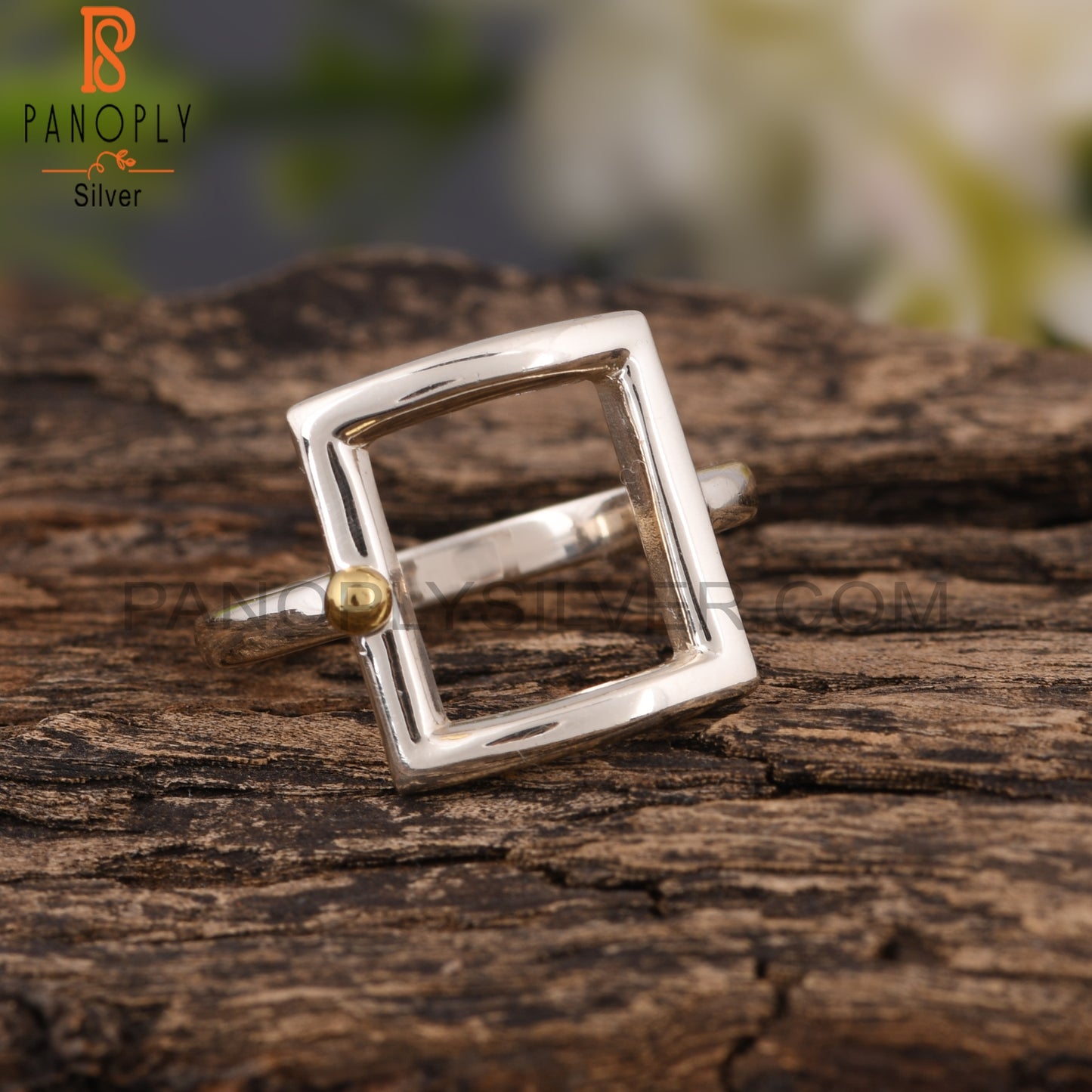 Square Two Tone 925 Sterling Silver Ring