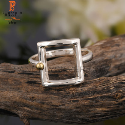 Square Two Tone 925 Sterling Silver Ring