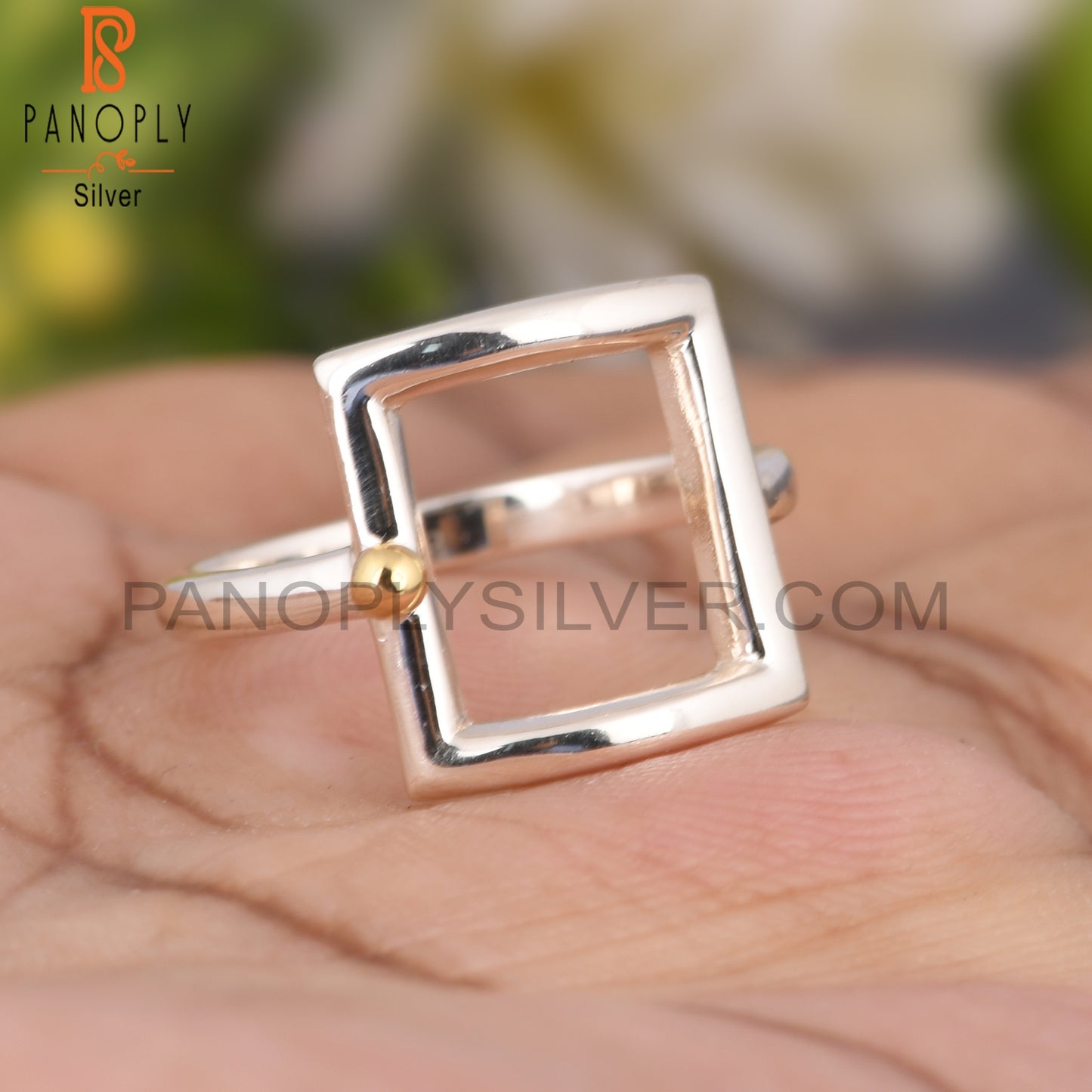 Square Two Tone 925 Sterling Silver Ring