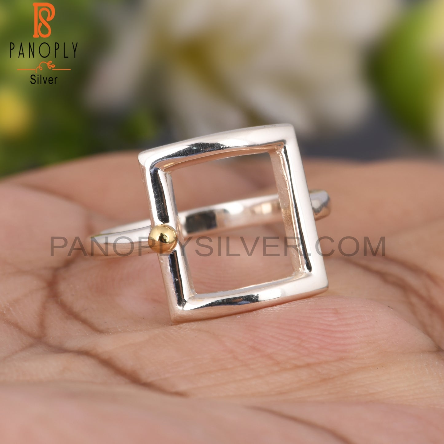 Square Two Tone 925 Sterling Silver Ring