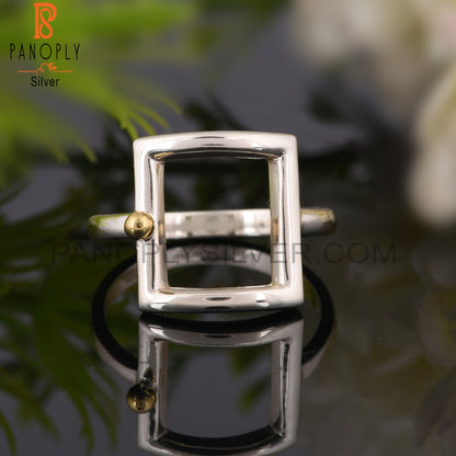 Square Two Tone 925 Sterling Silver Ring