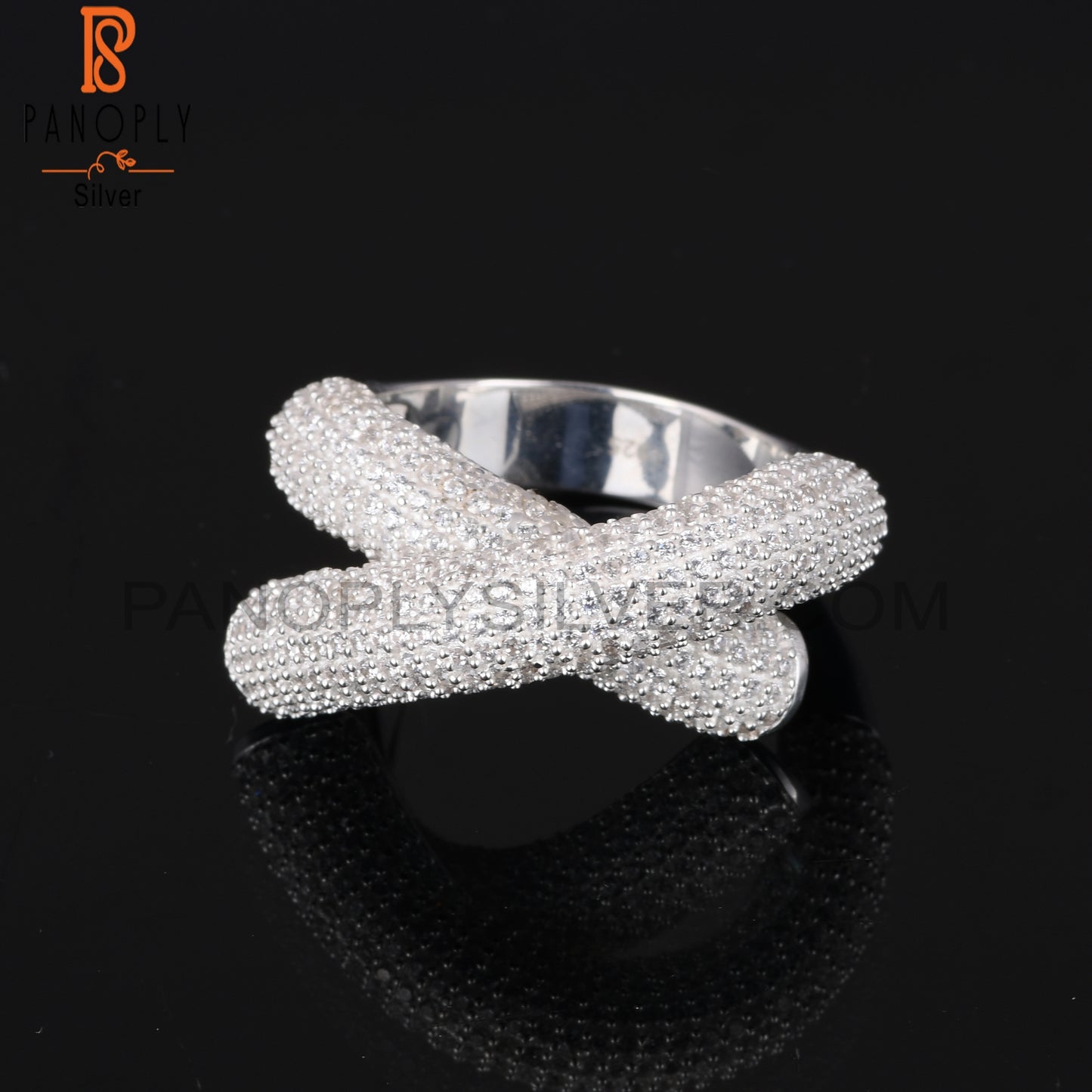 Cubic Zirconia Round 925 Sterling Silver Filigree Band Ring