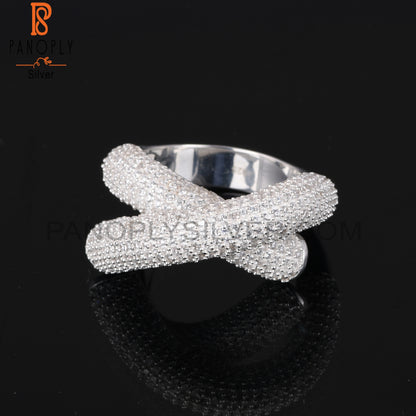 Cubic Zirconia Round 925 Sterling Silver Filigree Band Ring