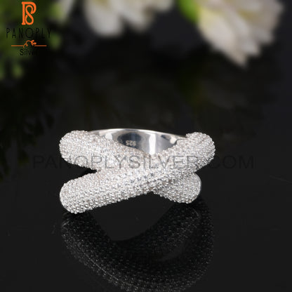 Cubic Zirconia Round 925 Sterling Silver Filigree Band Ring