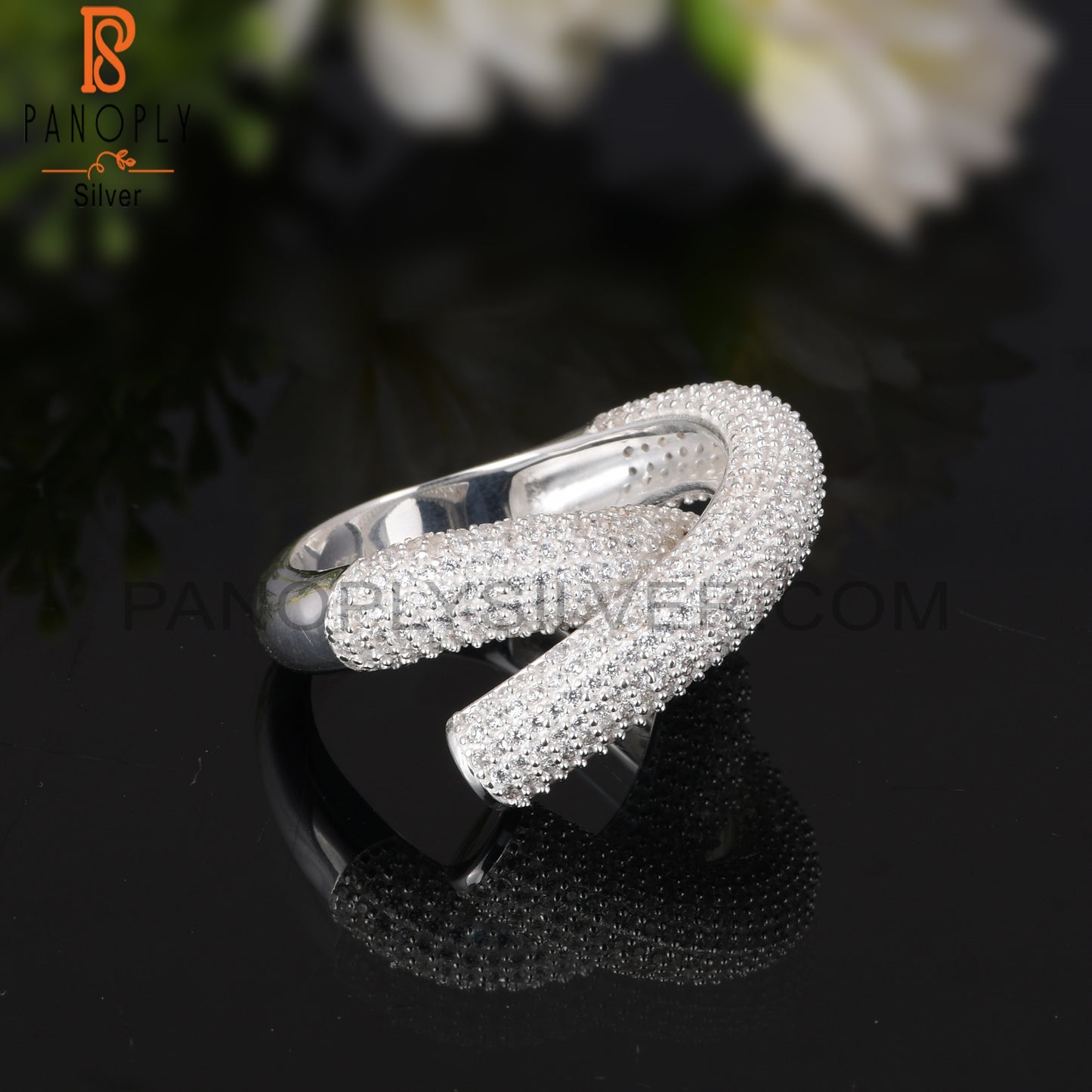 Cubic Zirconia Round 925 Sterling Silver Filigree Band Ring