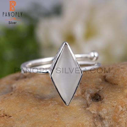 White Moon Stone Diamond Shape 925 Silver Ring