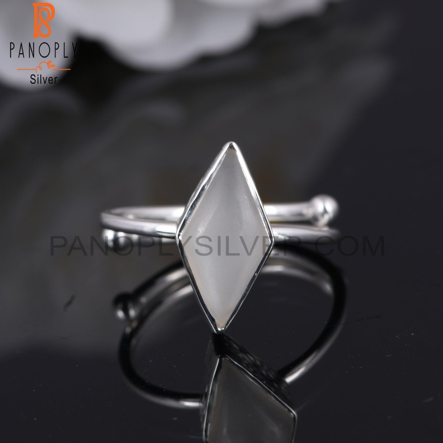 White Moon Stone Diamond Shape 925 Silver Ring