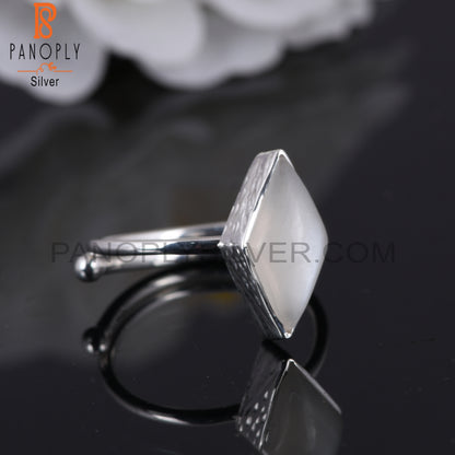 White Moon Stone Diamond Shape 925 Silver Ring