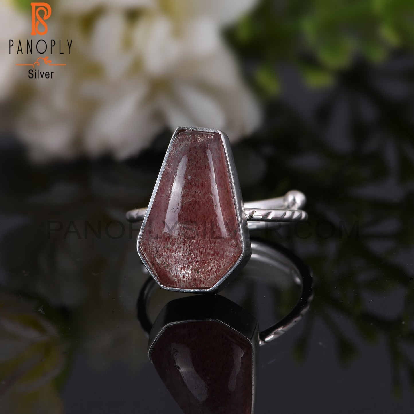 Coffin 925 Sterling Silver Strawberry Quartz Ring